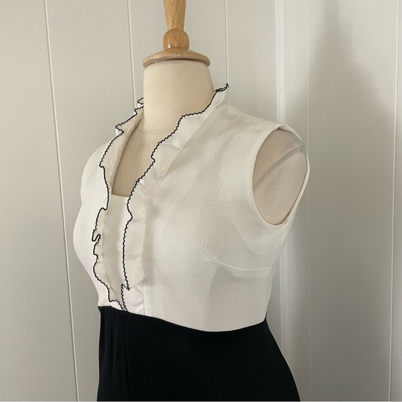 Vintage 70s 80s Colorblock Ruffle V-Neck Sleeveless Midi Dress‎ - Picture 5 of 12